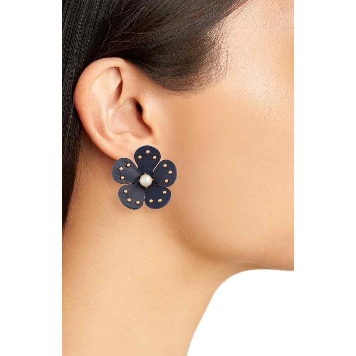 Kate Spade New York Navy Multi Blooming Bling Leather Studs 1455