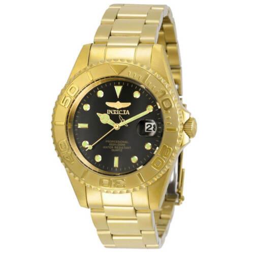Invicta Men`s Watch Pro Diver Quartz Black Dial Yellow Gold Steel Bracelet 29939