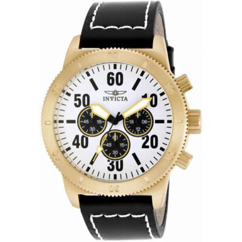 Invicta Specialty 16756 Men`s Round White Analog Chronograph Leather Watch - White Dial, Black Band