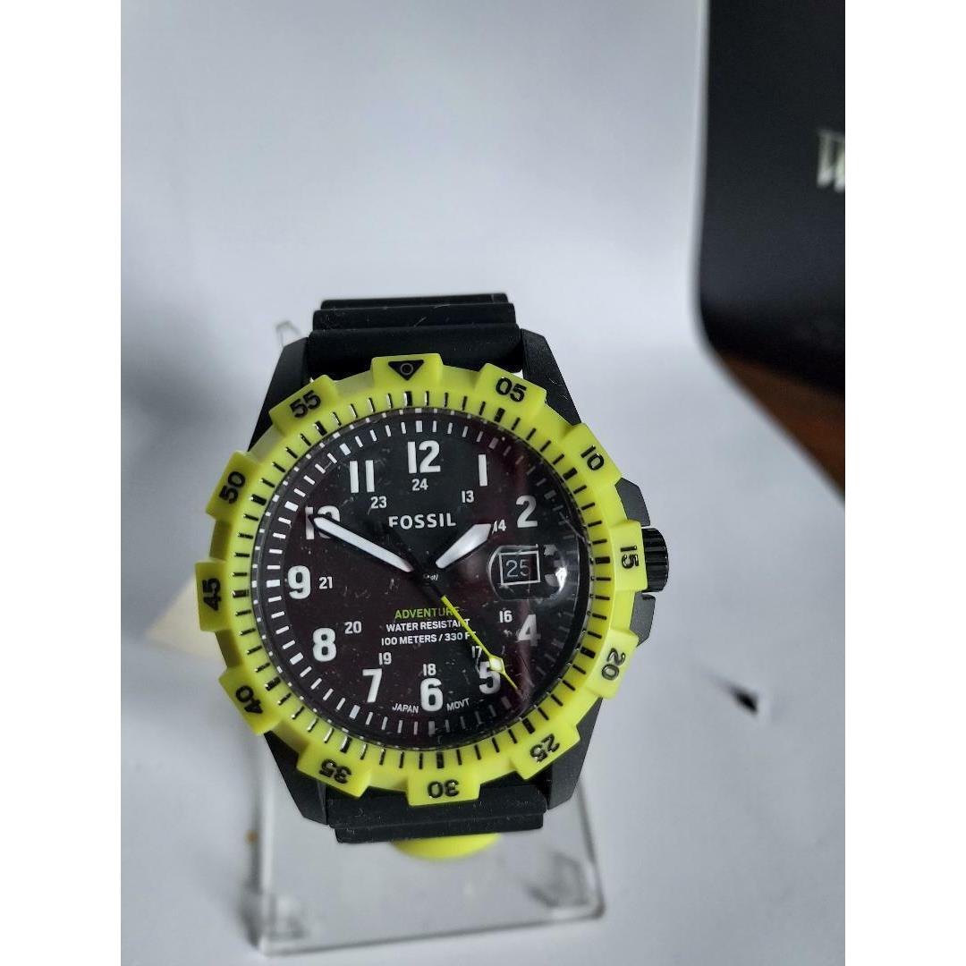 Fossil Men`s Fb-adventure Green Compass Black Silicone Strap Watch 42mm FS5732