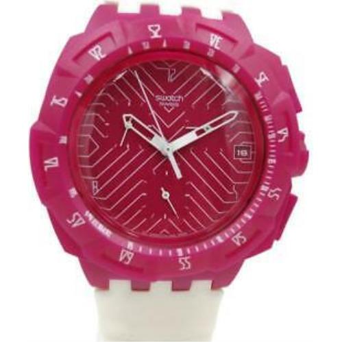 Swiss Swatch Pink Run Chronograph Silicone Date Watch 45mm SUIP401