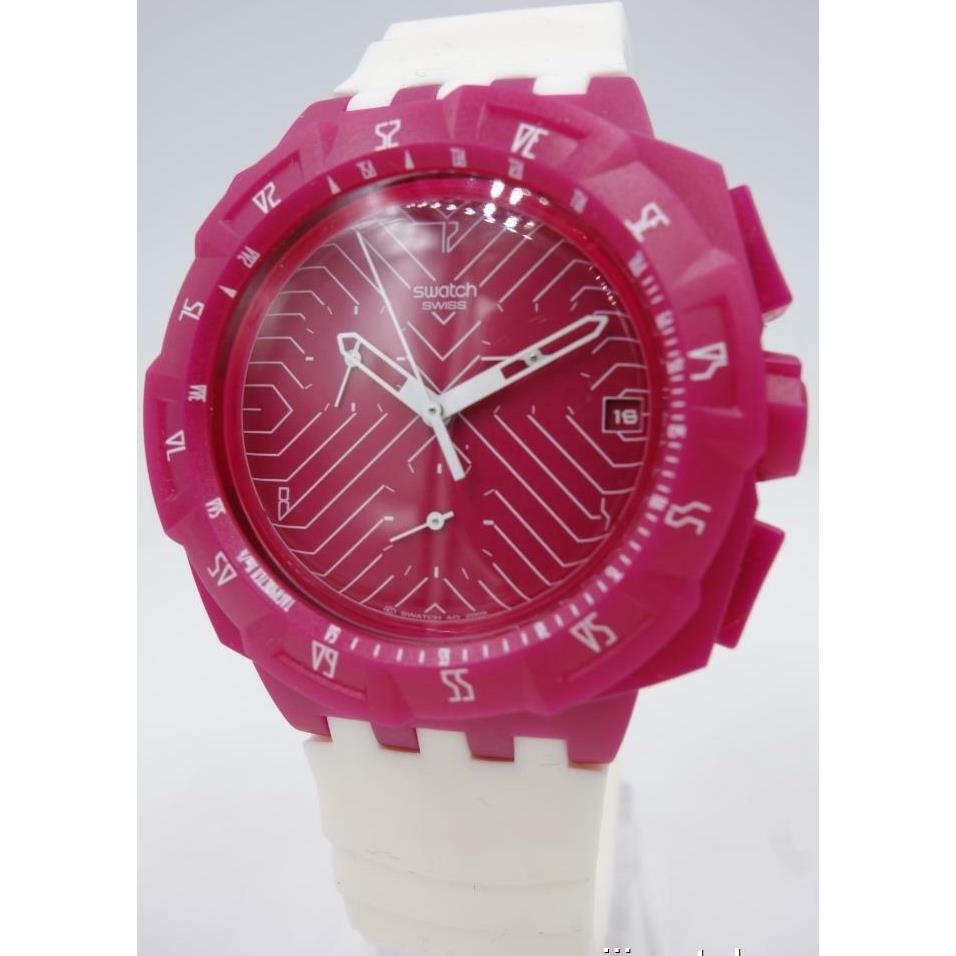 Swiss Swatch Pink Run Chronograph Silicone Date Watch 45mm SUIP401