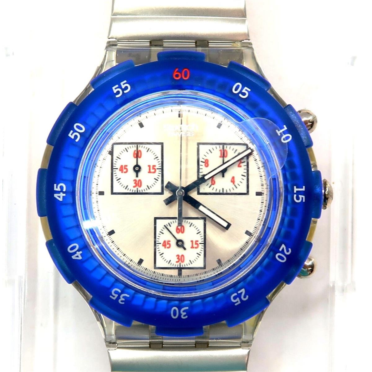 Swatch Aquachrono Watch Blue Ring SBK117 with Case and Papers 1997 Nos Gents