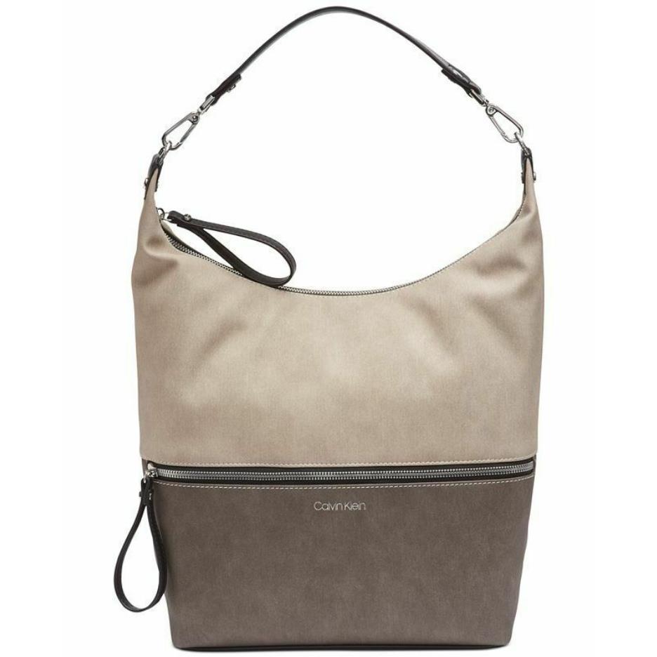 Calvin Klein Elaine Colorblock Hobo Bag Gray Cream