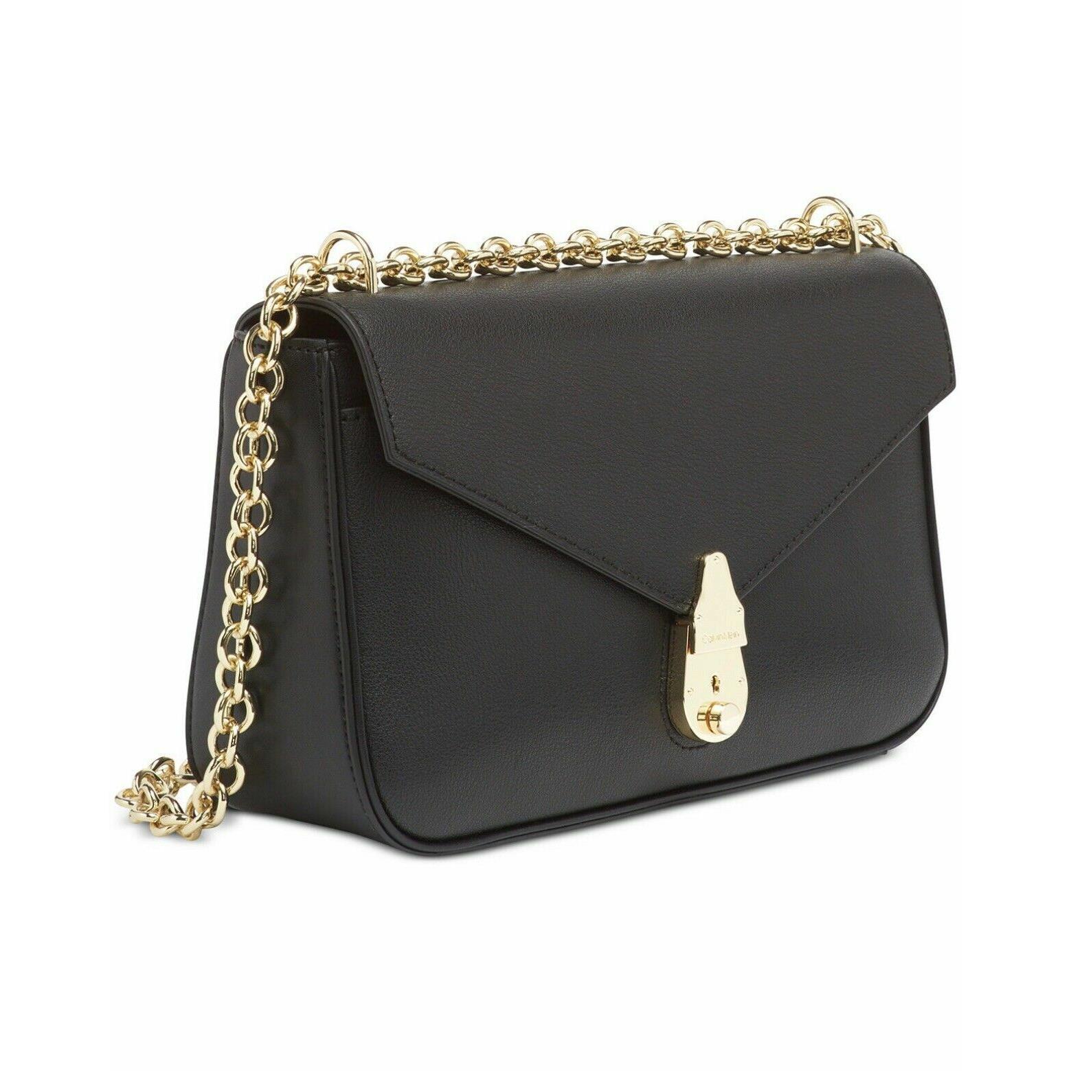 calvin klein black purse with gold chain