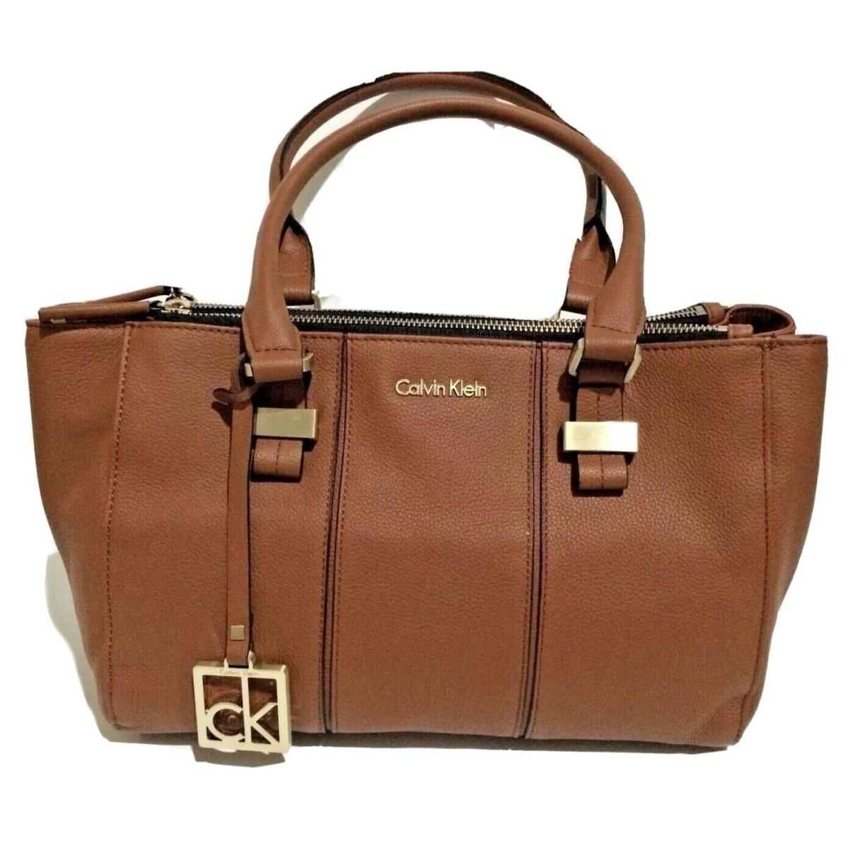 Calvin Klein Caitlin Double Zipped Chestnut Leather Satchel Bag with Tg