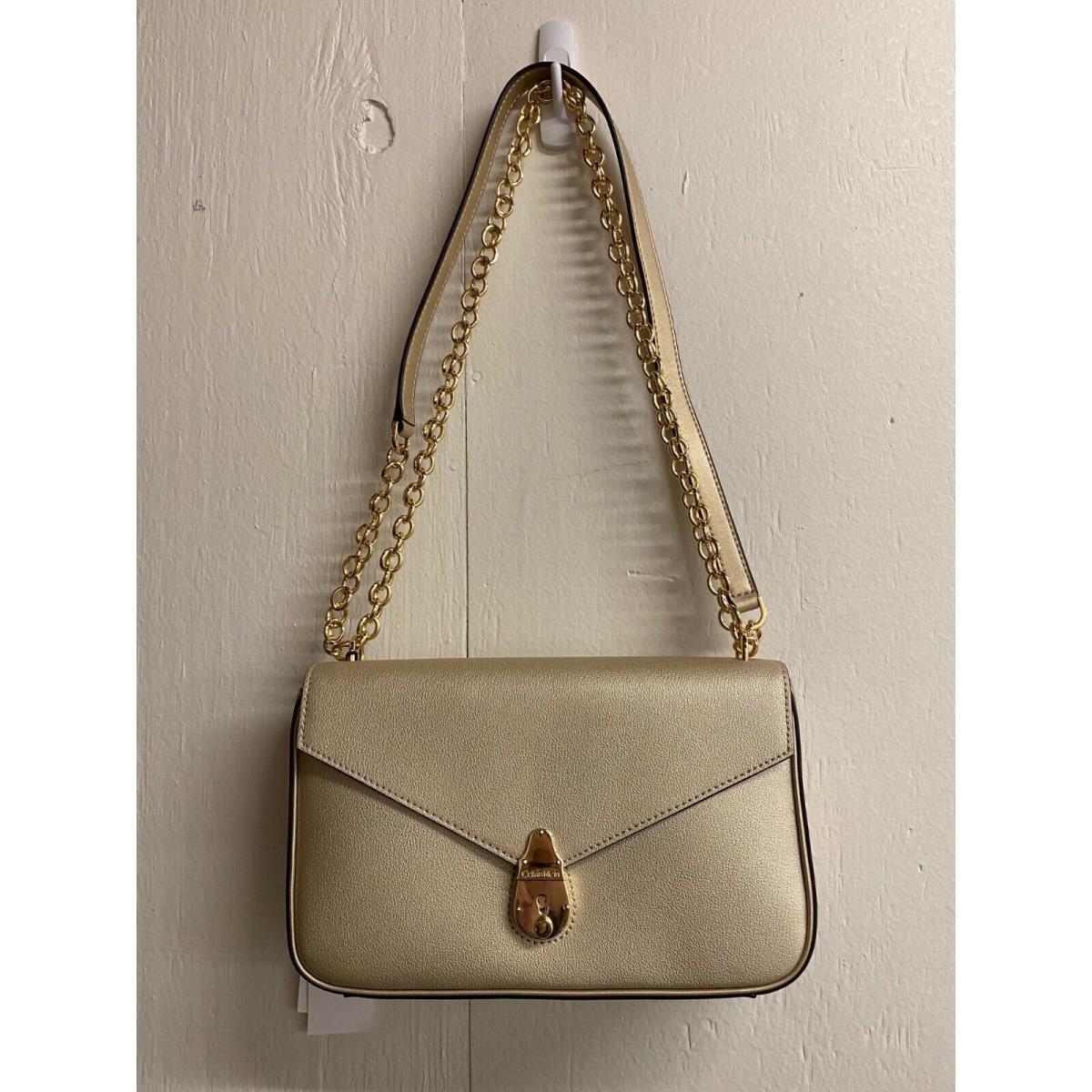 Calvin Klein Lock Leather Small Crossbody Bag H9DER9ZF - Gold - w/ Tags