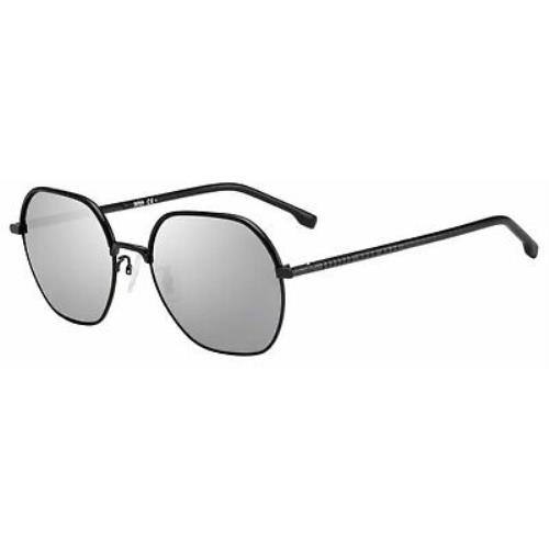 Hugo Boss 1107/F/S 807 Unisex Black Metal Sunglasses Black Mirrored Lens
