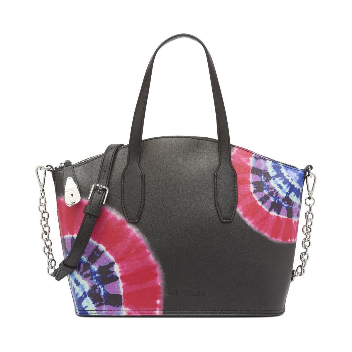 Calvin Klein Lock Tie Dye Black Satchel Bag Women`s Handbag B3422
