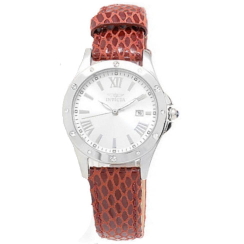 Invicta 14319 Angel Date Crystal Accented Bezel Red Leather Strap Womens Watch