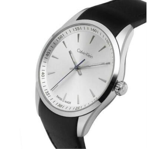 Calvin Klein K5A311C6 Men`s 41mm Stainless Steel Black Leather Watch