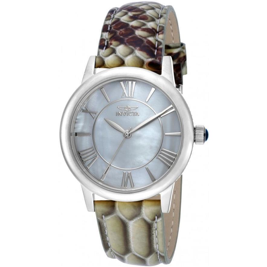 Invicta 18283 Angel Mother of Pearl Dial Leather Strap Silver Tone Womens Watch