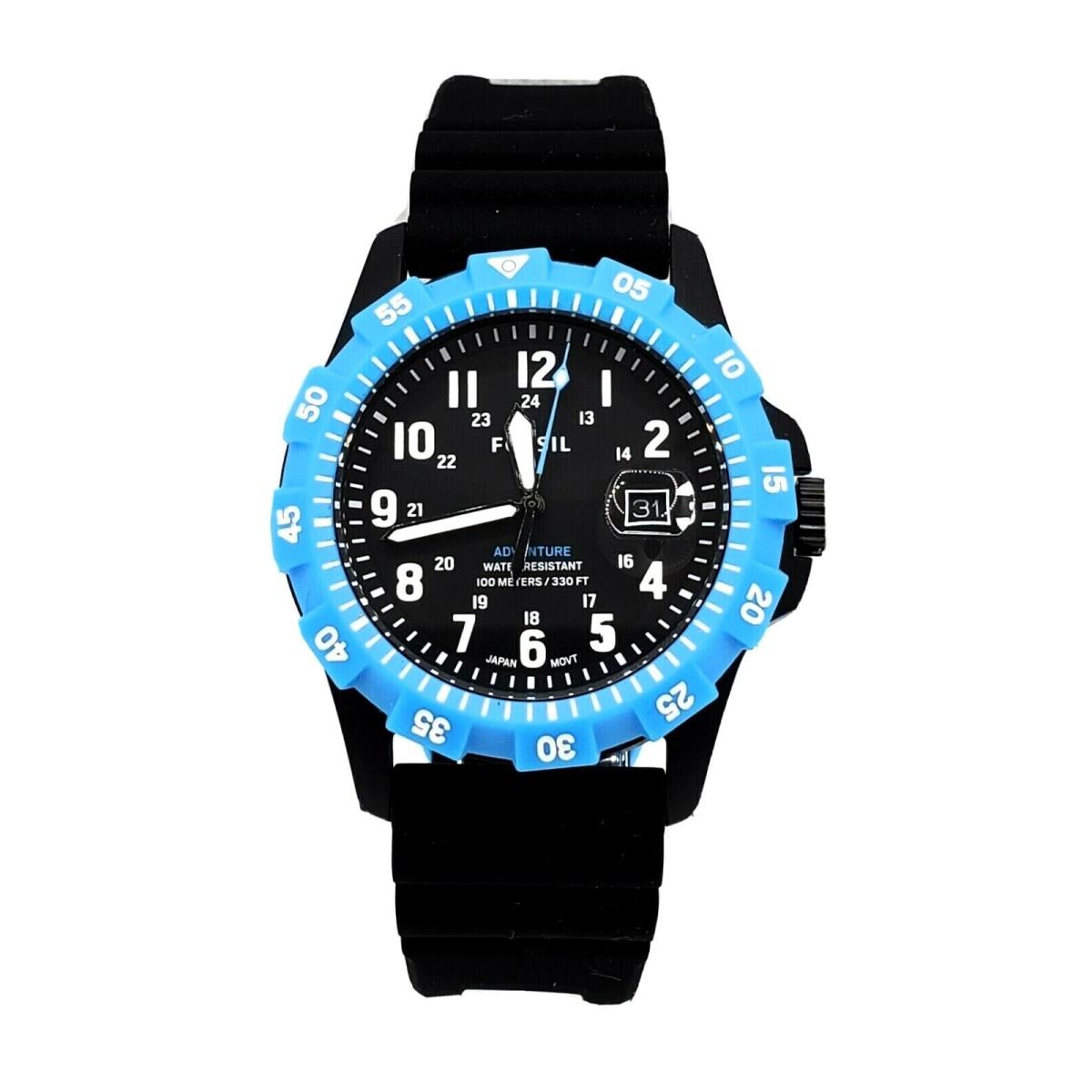 Fossil Men`s Fb-adventure FS5731 Blue Compass Black Silicone Strap Watch