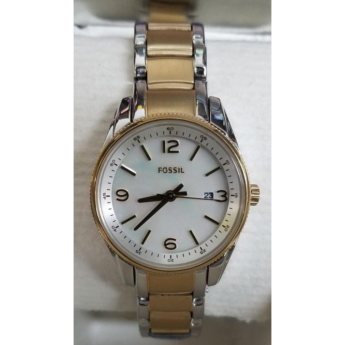 Fossil Women`s Mother of Pearl Dial Two Tone Stainless Steel Watch BQ1479