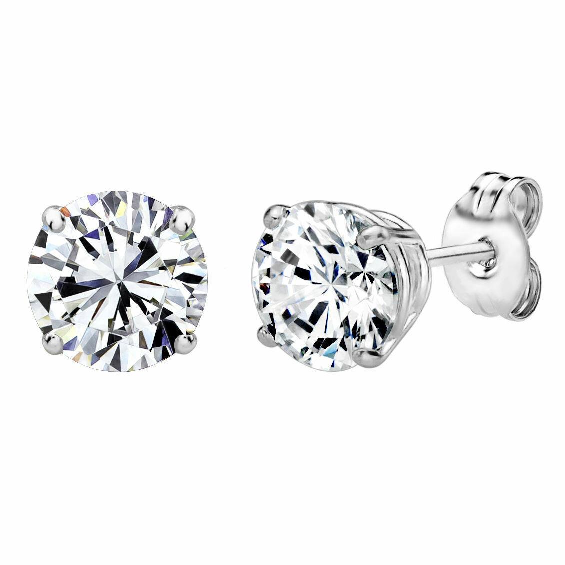 Sterling Silver 925 4.00 Carat Round Stud Earrings Made with Swarovski Zirconia