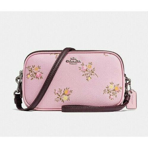 Coach Clutch Crossbody W/cross Stitch Floral Print Coated Canvas Bag F22836