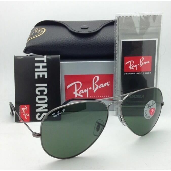 Ray-ban Sunglasses Large Metal RB 3025 004/58 62-14 Gunmetal w/ Green Polarized