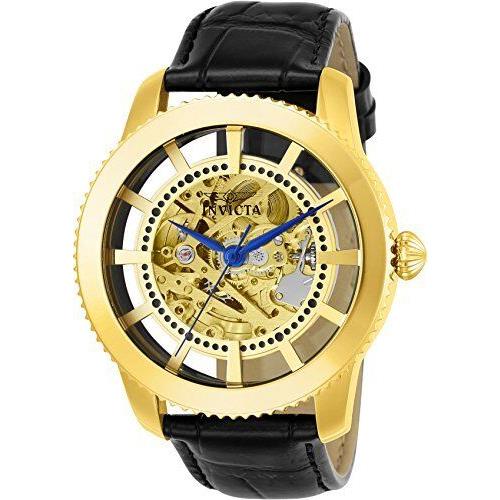 Invicta 23638 Men`s `vintage` Automatic Black Leather Strap Watch - Gold