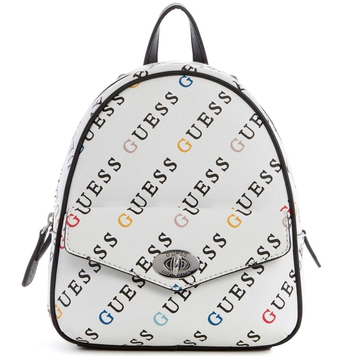 Guess Women`s Logo Print Small Backpack Bag Handbag Purse - White