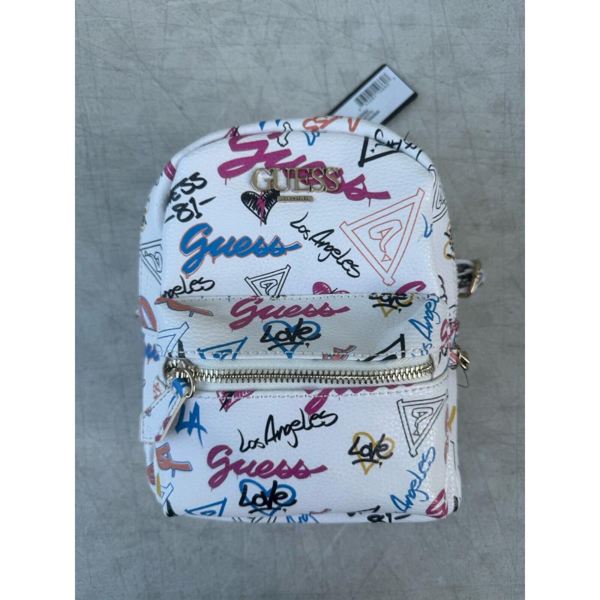 Guess Women`s Adrianna Graffiti Los Angeles Print Backpack Bag Handbag Purse