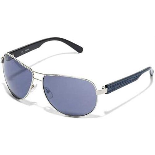 Guess Silver Metal Frame Blue Textured Plastic Handles Aviator Sunglasses