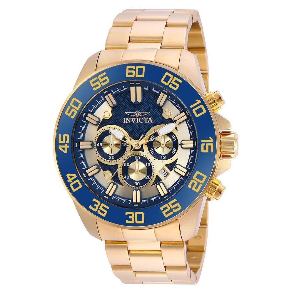 Invicta 24727 Pro Diver Men`s Watch 48mm Gold Tone Blue/yellow Bezel and Dial - Blue Dial, Gold Band
