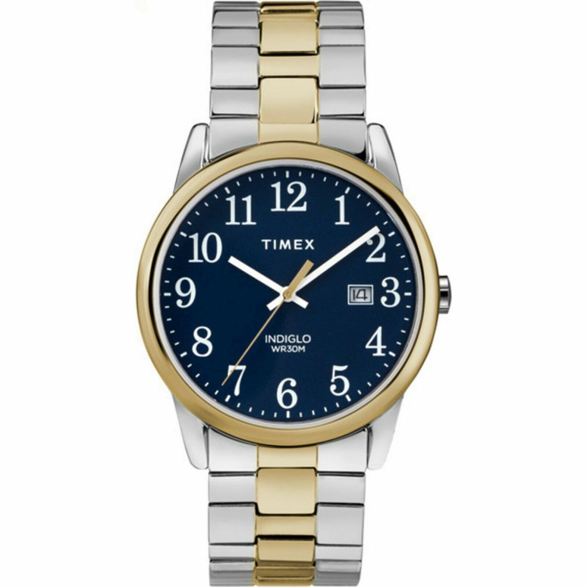 Timex TW2R58500 Easy Reader Men`s 2-Tone Expansion Watch Indiglo Date - Dial: Blue, Band:
