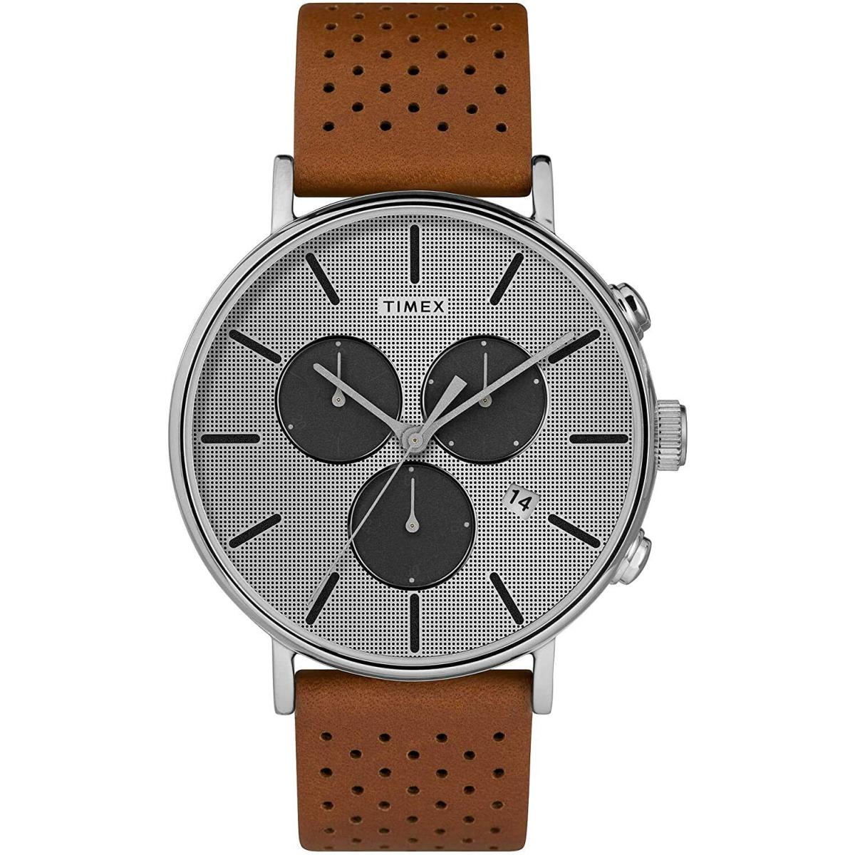 Timex Fairfield Silver Dial Brown Chronograph Men s Watch TW2R79900 - Dial: Gray, Band: Brown