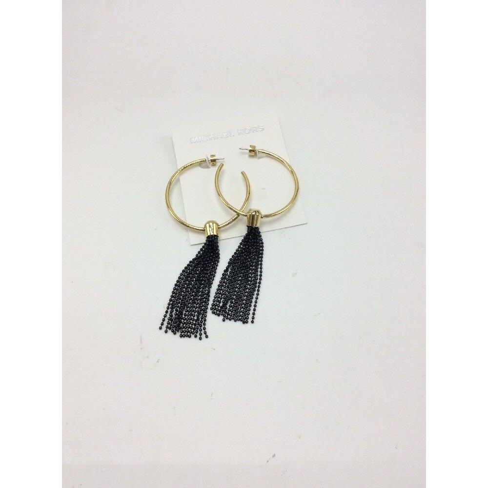 Michael Kors Two Tone Stainless Steel Hoop Chain Tassel Drop Earrings 100