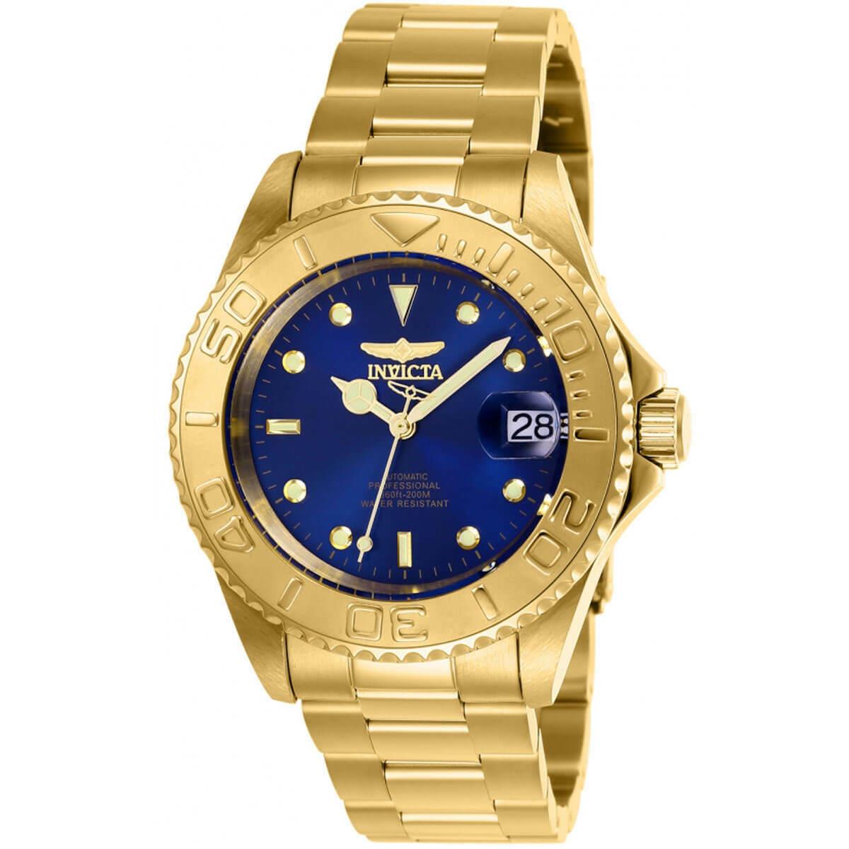 Invicta Men`s Watch Pro Diver Automatic Blue Dial Yellow Gold Bracelet 26997