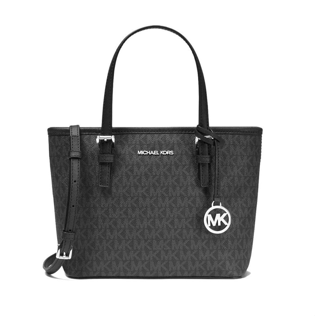 Michael Kors Jet Set Travel XS Carryall Tote Shoulder Bag MK Black/silver