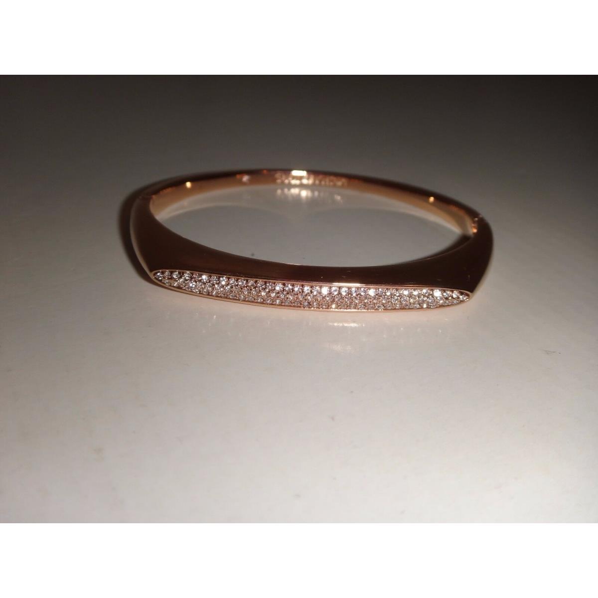 Michael Kors Rose Gold Tone Stainless Steel Bangle Bracelet Crystal Pave +mk Box