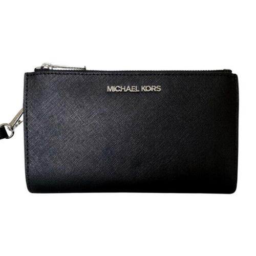 Michael Kors Jet Travel Set Double Zip Leather Wristlet Wallet Silver Hardware