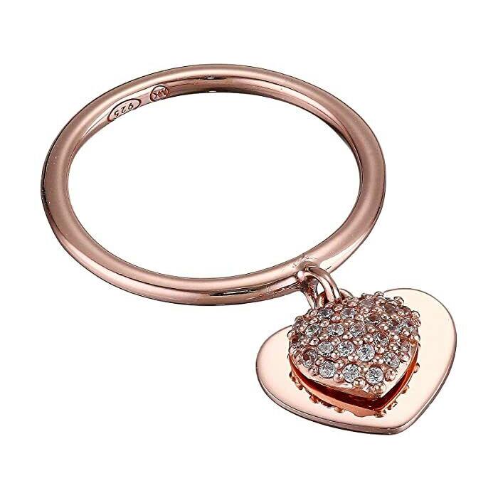 Michael Kors Women`s Rose Gold 925 Sterling Silver Ring Crystal MK Heart Size 8