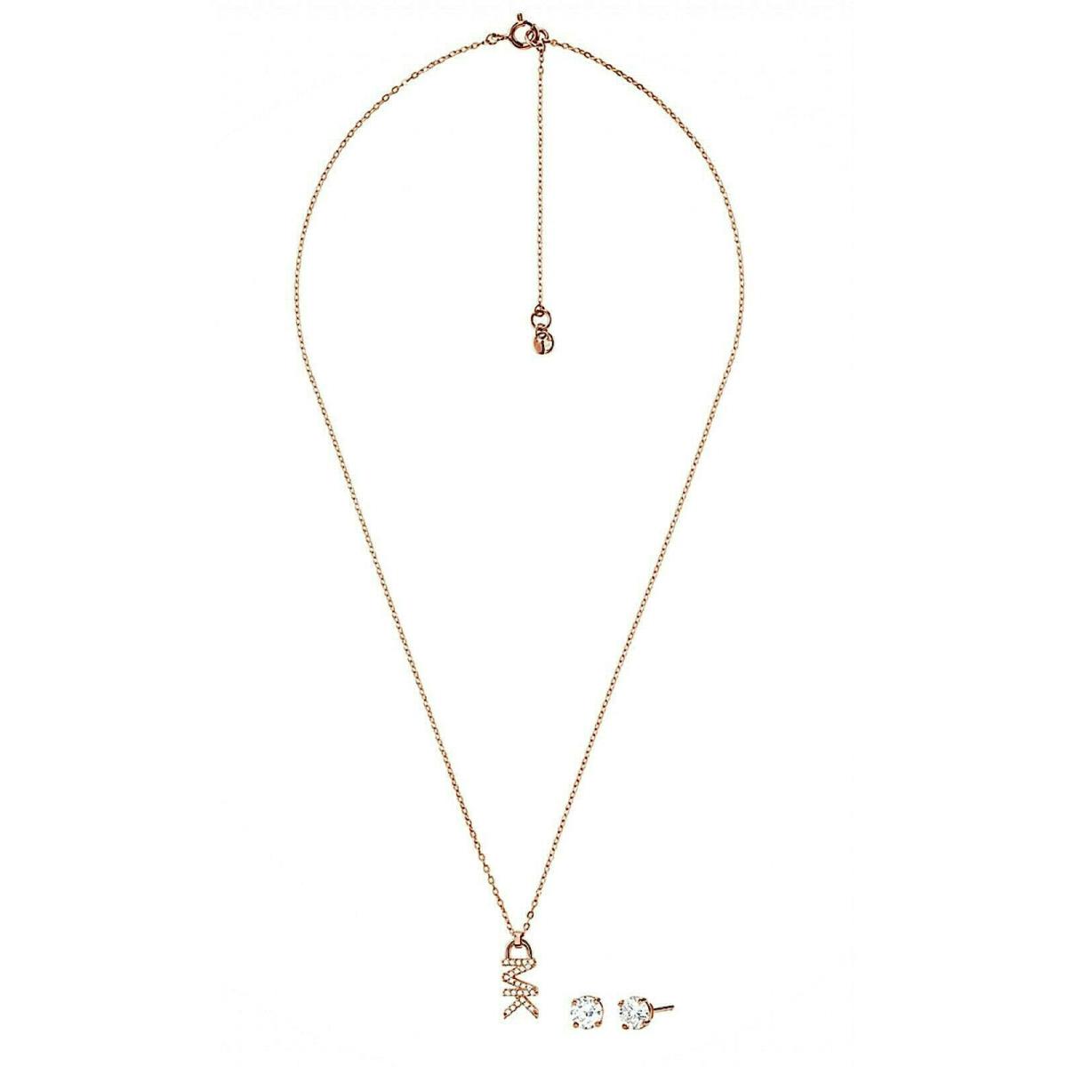 Michael Kors Sterling Silver Rose Gold-tone Necklace Earrings