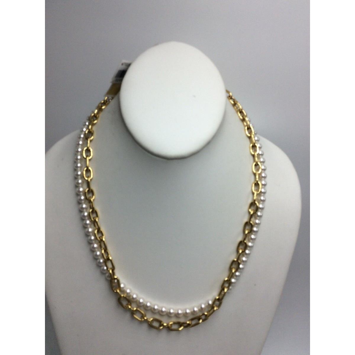 Michael Kors Artificial Pearl Link Dual Strand To Choker Necklace Mk300