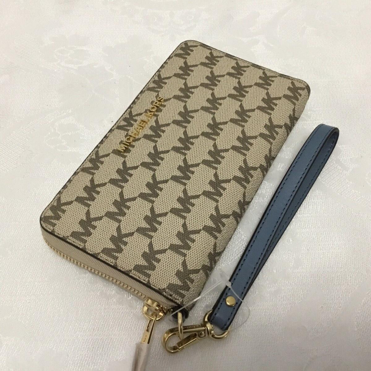 Michael Kors Jet Set Travel Nat/ Denim Lgflat MF Phone Case Wallet