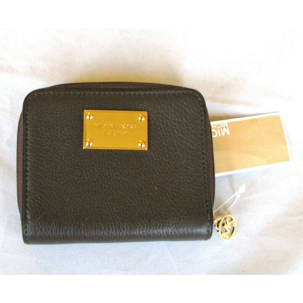 Michael Kors Bifold Items Gold Brown Espresso Teak Leather Bifold Zip Wallet