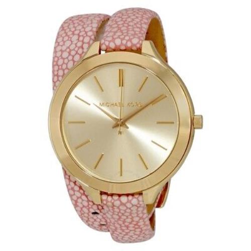 Michael Kors MK2476 Slim Runway Gold Wrap Around Leather Pink 41MM - Gold Dial, Multicolor Band