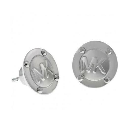Michael Kors Brushed Silver Tone MK Logo Disc Stud Earrings MKJ1667 +box