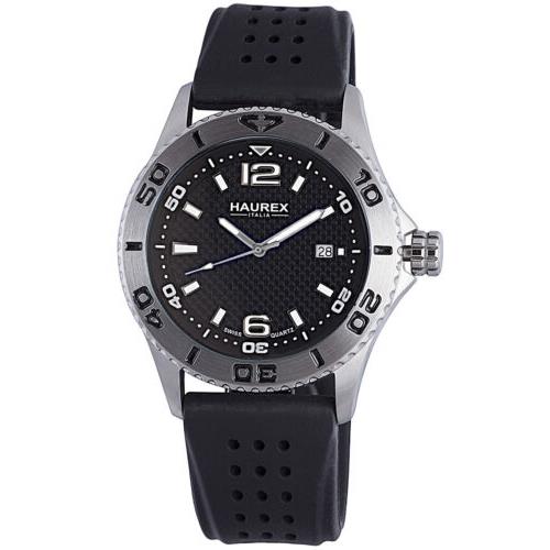 Haurex Italy Men`s 3A500UNN Factor Luminous Black Rubber Date Wristwatch