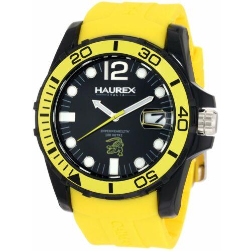 Haurex Men`s N1354UNY Caimano Black Dial Luminous Yellow Rubber Date Watch