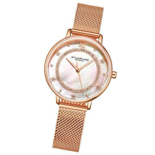 Stuhrling 3993 4 Mother of Pearl Crystal Accented Stainless Steel Womens Watch