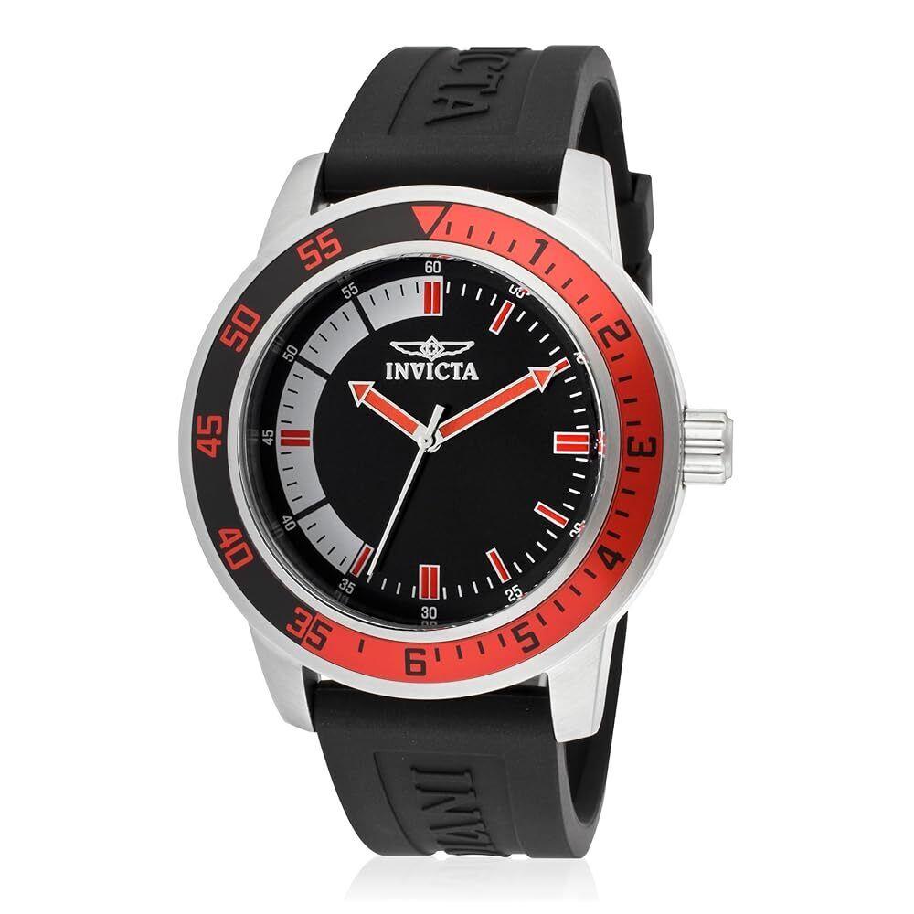 Invicta Men`s Specialty Quartz Black Dial 45mm Watch 12845 - Dial: Black, White, Red, Band: Black, Red, Bezel: Black, Red