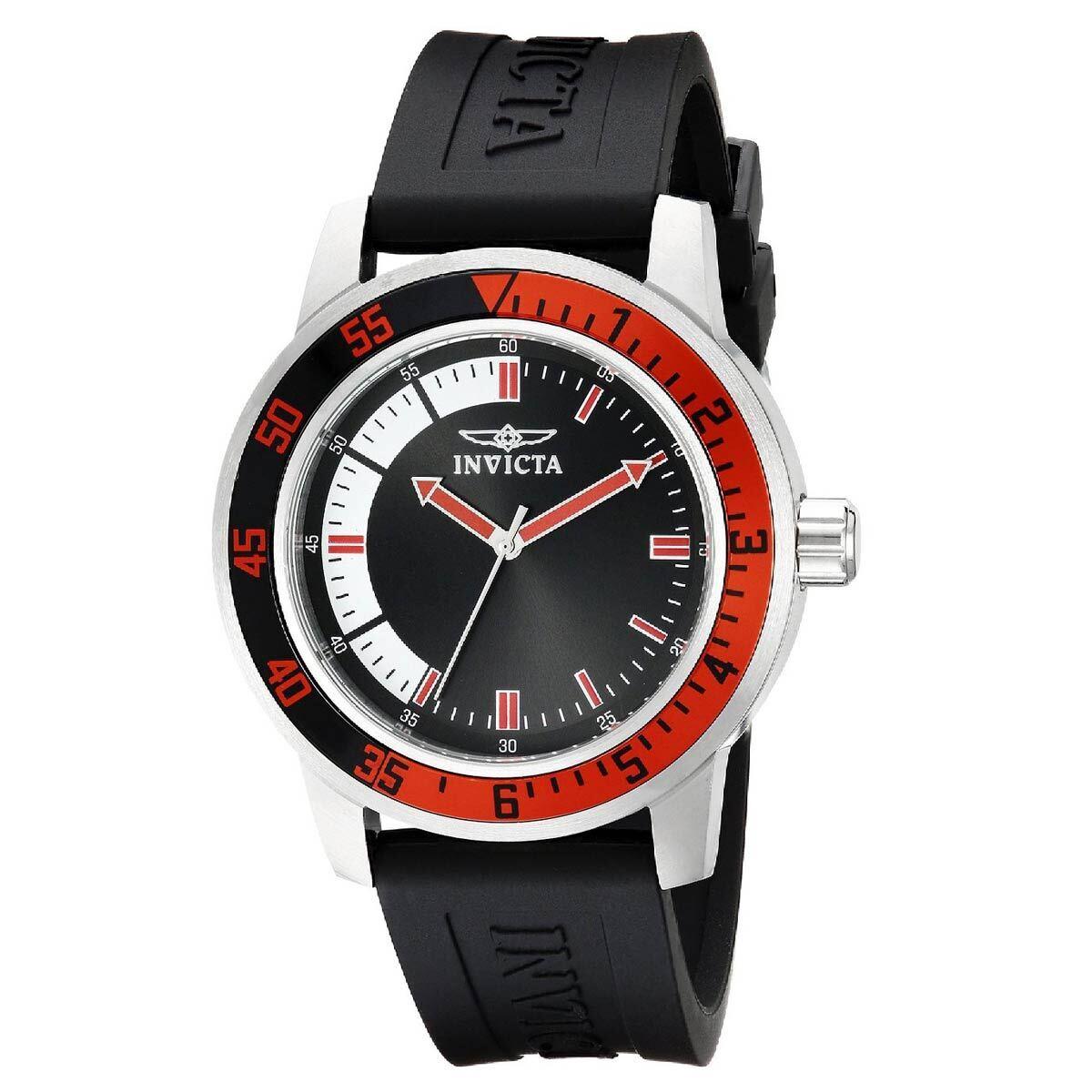 Invicta 12845 Gent`s Specialty Quartz Black White Dial Watch - Face: Black, White, Dial: Black, White, Red, Band: Black, Red