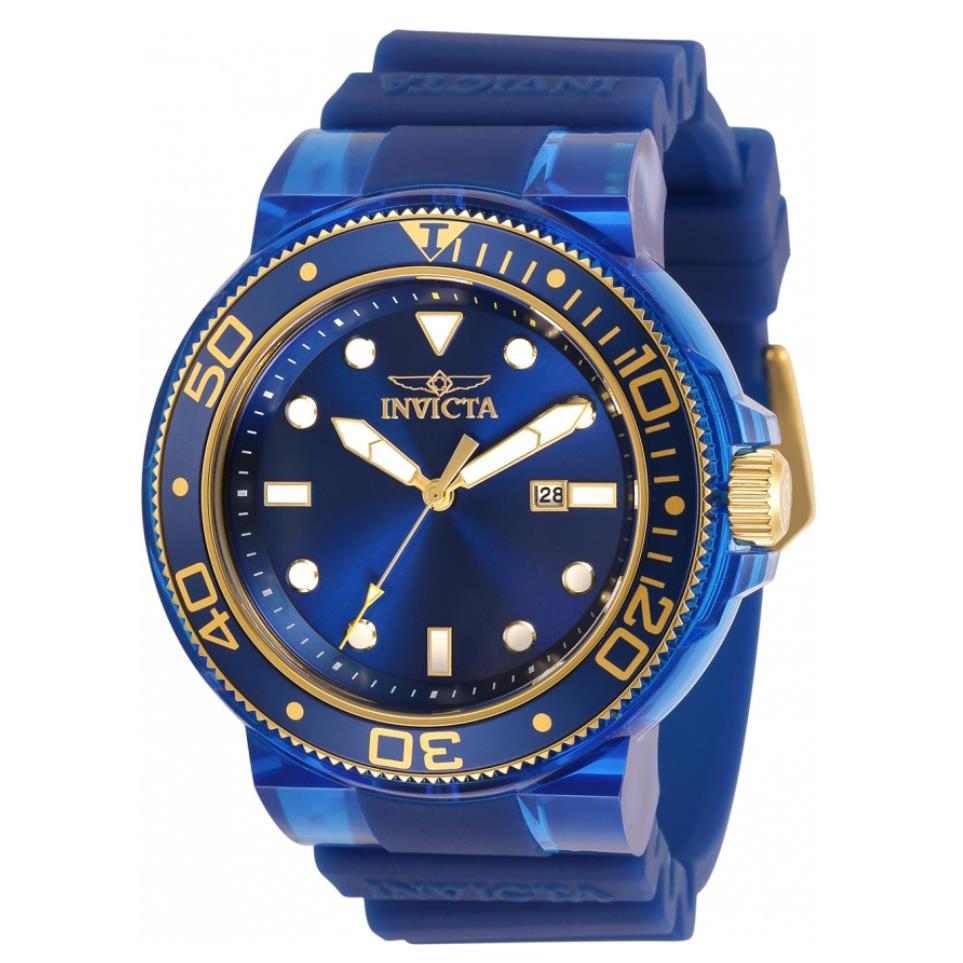 Invicta Men`s 52mm Grand Prodiver Anatomic Case Blue Tone 100M Watch - Dial: Blue, Band: Blue, transparent, Bezel: Blue, Gold