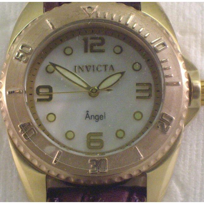 Invicta 15008 Angel Diver Quartz Mother-of-pearl W/7 Leather Strap Rose Gold Cas