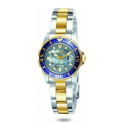 Invicta Women`s Watch Pro Diver Quartz Blue Mop Dial TT Steel Bracelet 2961