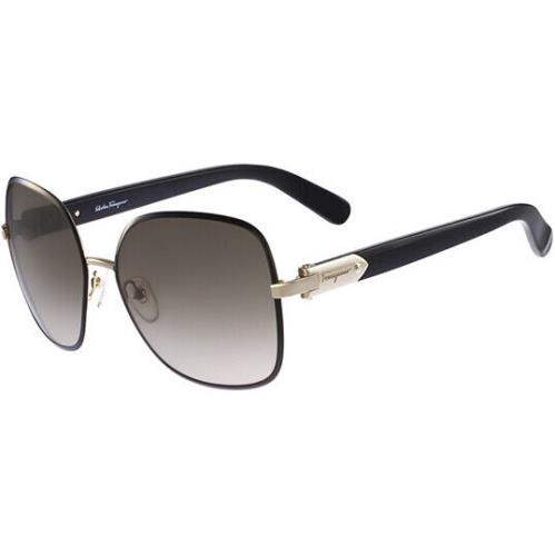 Salvatore Ferragamo Women`s Beveled Rim Butterfly Sunglasses - SF150S - Italy Black-Light Gold-Tone/Brown (733)