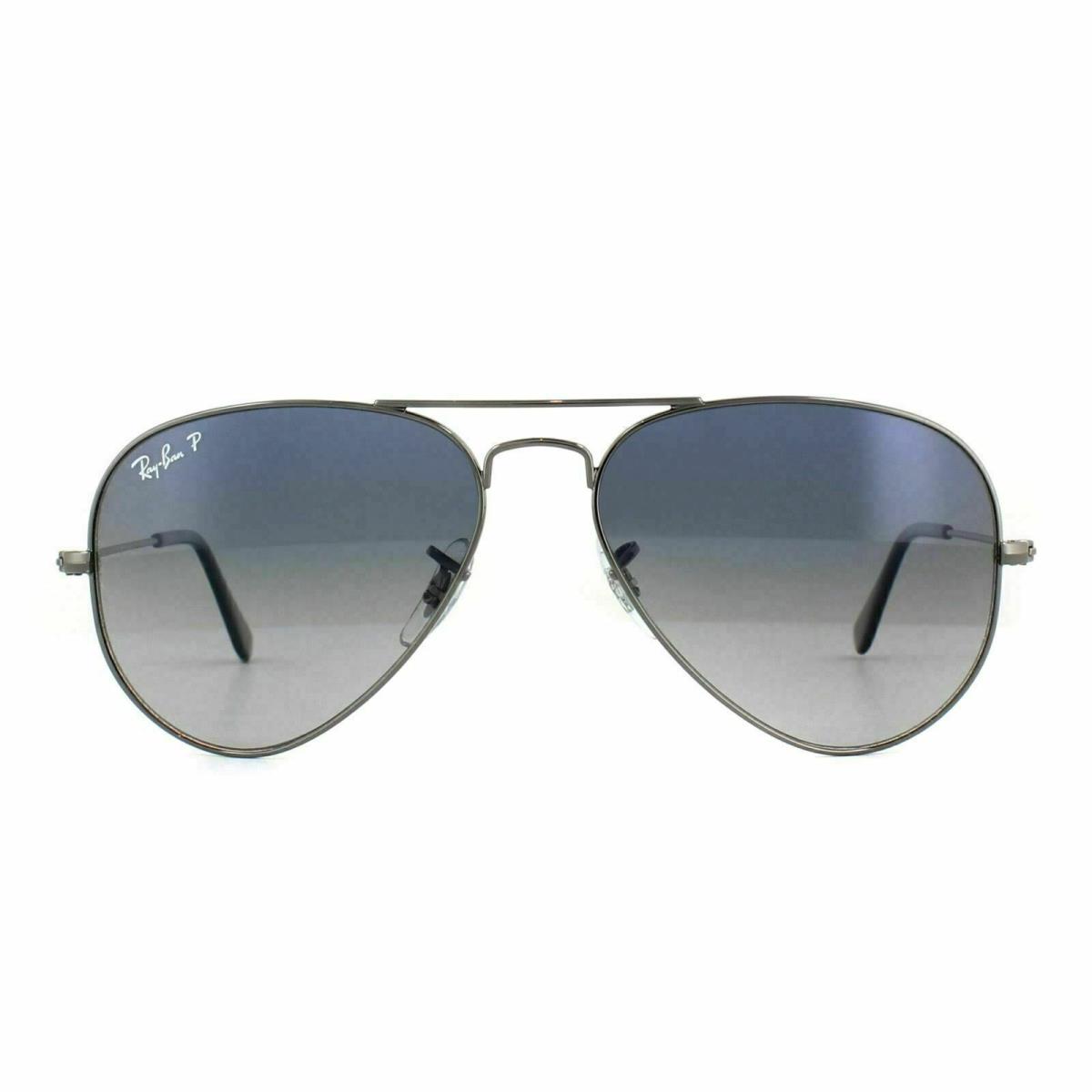 Ray Ban Aviator Polished Gunmetal/grey Gradient Polarized 58mm Sunglasses RB3025 - Frame: Gray, Lens: Gray, Blue